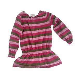 Hanna Andersson Girls Striped Long Sleeve Dress Pink & Green 100% Cotton Size 11